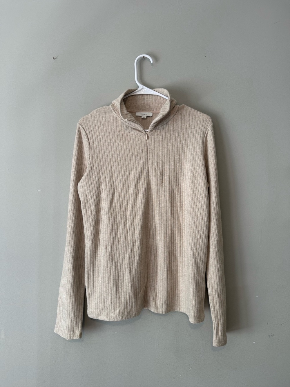 Vince Women’s Half-Zip Ribbed Sweater Beige
